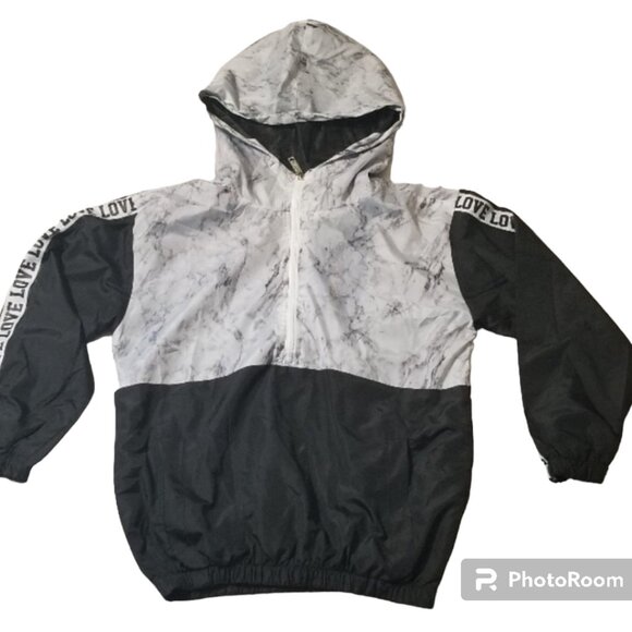 LOVE Windbreaker Lightweight Jacket Hood Pockets LOVE Spellout 1/2 Zip - Picture 9 of 9